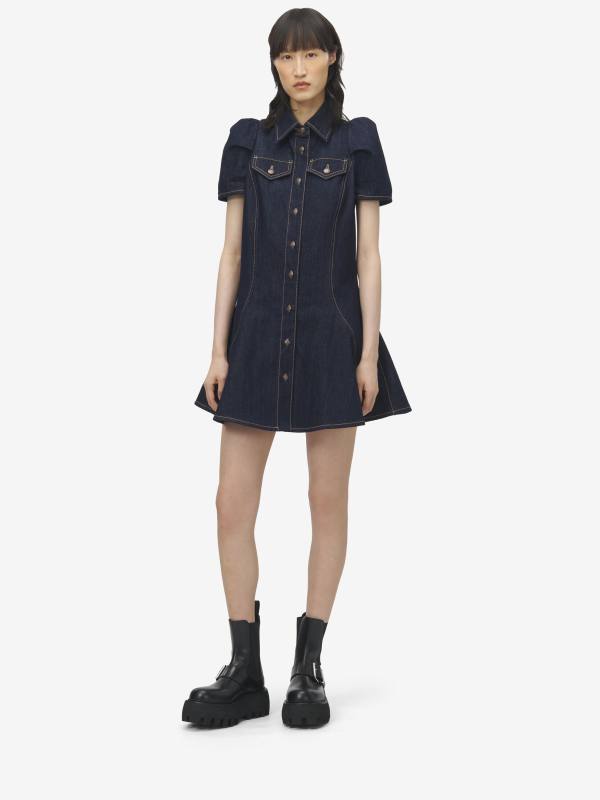 ALEXANDER MCQUEEN - Pinched Shoulder Denim Mini Dress - Item 847963QMADZ409